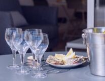 table, tableware, wine glass, food, cup, drink, plate, indoor